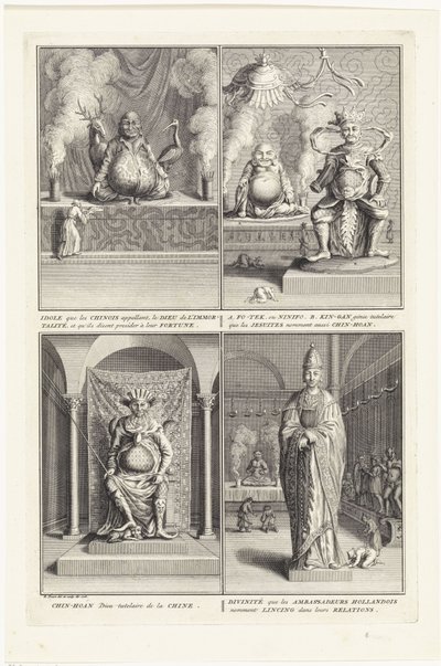 Fire kinesiske guder, 1728 af Bernard Picart
