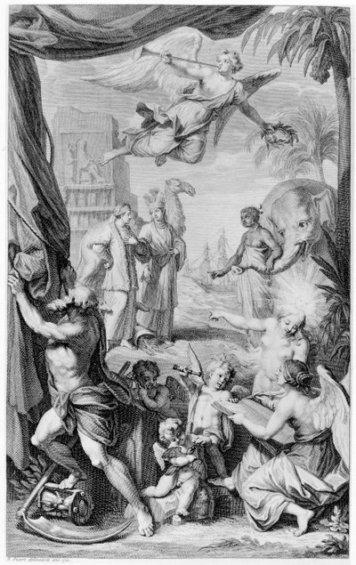 Frontispice to Voyages ... af Muscovia, Persien og Østindien, 1718 af Bernard Picart