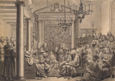 Den store forsoningsdag i den øvre synagoge i Amsterdam af Bernard Picart