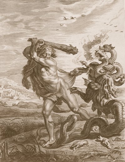 Hercules bekæmper den lerniske hydra, 1731 af Bernard Picart