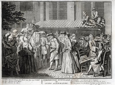 Jødisk bryllup i det jødiske tyske samfund Indgravering fra "" Illustration de ceremonies et customs religieuses de les peuples du monde" af Bernard Picart (1723-1743) 1819 Privat samling af Bernard Picart