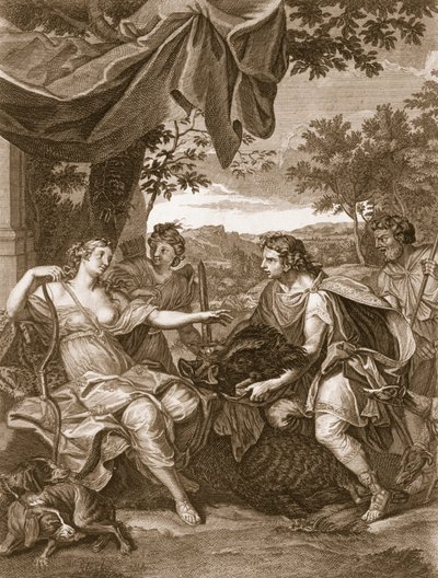 Meleager præsenterer ornehovedet til Atalanta, 1731 af Bernard Picart