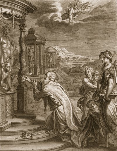 Oeneus, konge af Calydon, der har forsømt Diana i et offer og bliver straffet for sin ondskab, 1731 af Bernard Picart