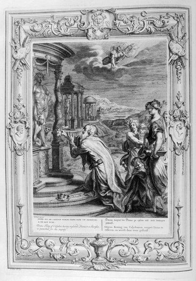 Oenus King of Calydon ofrer et offer til guderne (gravering) af Bernard Picart
