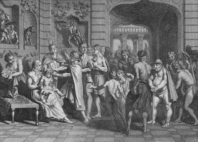 Håret er klippet, og LYncas sønner får et navn, 1723. af Bernard Picart