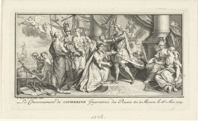 Peter den Store kroner sin kone Catherine I som kejserinde, 1726 af Bernard Picart