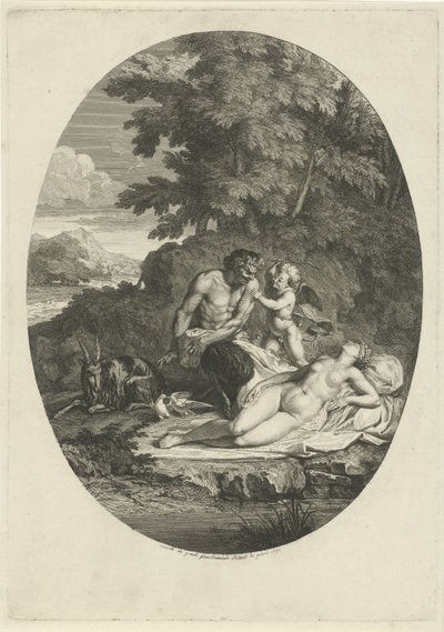 Satyr forfølger den sovende Venus af Bernard Picart