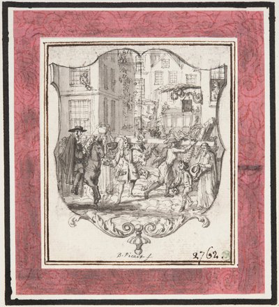 Vignette. Straßenszene eingefügt in Schildrahmen af Bernard Picart