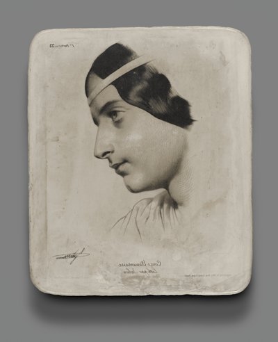 Litografisk sten til Head of a Woman til en modelbog af Bernard Romain Julien