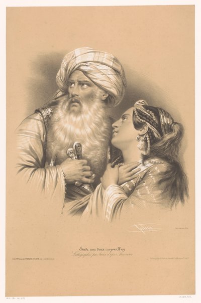 Mand med turban og grædende kvinde Undersøgelser i to typer kridt (serietitel) Etude aux deux Crayons (serietitel på objekt) af Bernard Romain Julien