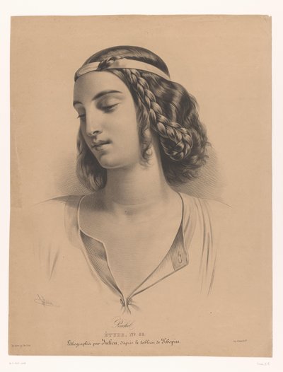 Portræt af skuespillerinden Mademoiselle Rachel (Élisabeth Rachel Félix) Rachel (titel på objekt) Undersøgelse (serietitel på objekt) af Bernard Romain Julien