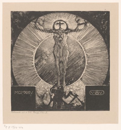 Figur for udseendet af en hjort The Vision of St. Hubertus (Komposition I) (original titel) af Bernard Willem Wierink (signed by artist)