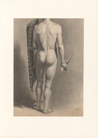 Mand nøgen med sværd og skjold, set bagfra af Bernard Willem Wierink (signed by artist)