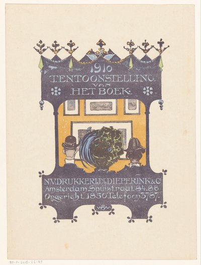 Annonce for sten- og bogtrykkeriet Dieperink & Co 1910 Udstilling af bogen (titel på objekt) af Bernard Willem Wierink