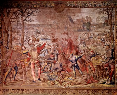 Maximiliens jagter kaldet "Beautiful hunts of Guise": januar måned, Vandmanden, vildsvinejagt, flambee, kure - Tapet lavet i de flamske værksteder af Bernard van Orley (Barend, Barent, Bernaert van Brussel af Bernard van (after) Orley