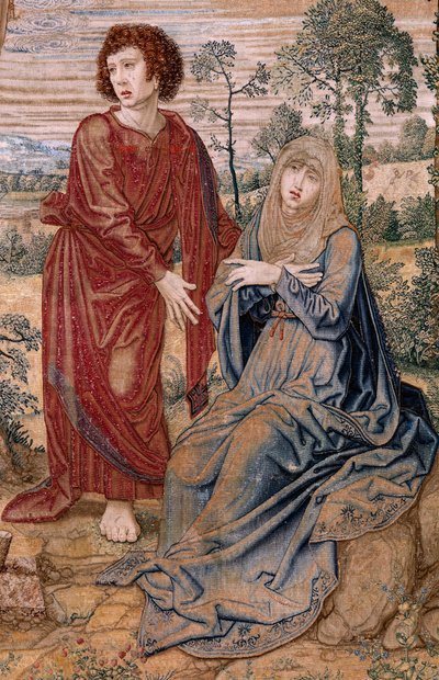 flamsk gobelin. Serien Dais of Charles V (Baldachin of Margaret of Austria). Barmhjertighedens Kristus (Cristo de la Misericordia). Tapestry panel bag podiet. Model Bernard van Orley (1491-1542). Fremstilling Pieter de Pannemaker, Bruxelles. 1518-1524. Sto af Bernard van Orley