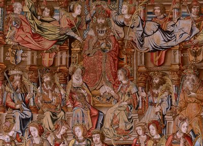 flamsk gobelin. Serien The Honours. Ære (El Ære). Andet gobelin i serien. Modeltegnere fra Bernard van Orleys og Jan Gossaerts kreds (Mabuse). Fremstilling Pieter van Aelst, Bruxelles. Ca 1550. Stof Guld, sølv, silke og uld. af Bernard van Orley