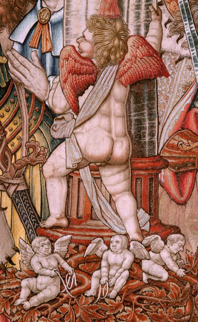 flamsk gobelin. Serie The Honours; Adel (La Nobleza). Fjerde gobelin i serien. Modeltegnere fra Bernard van Orleys og Jan Gossaerts kreds (Mabuse). Fremstilling Pieter van Aelst, Bruxelles. Ca 1550. Stof Guld, sølv, silke og woo af Bernard van Orley