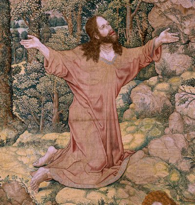 flamsk gobelin. Serien Kristi lidenskab. Kristus på Oliebjerget. Fremstilling Pieter de Pannemaeker, Bruxelles. Tegneren Barend van Orley. ca 1518-1522. af Bernard van Orley