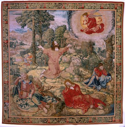 flamsk gobelin. Serien Kristi lidenskab. Kristus på Oliebjerget. Fremstilling Pieter de Pannemaeker, Bruxelles. Tegneren Barend van Orley. ca 1518-1522. af Bernard van Orley