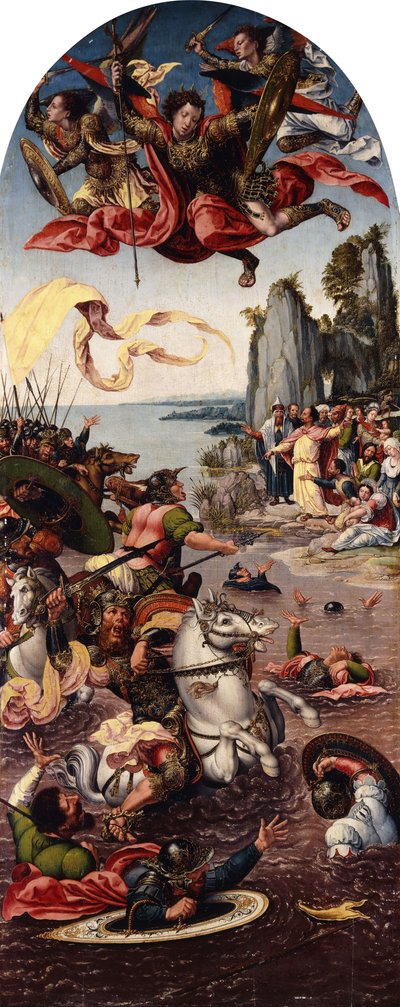 Moses skiller Det Røde Hav i Sankt Michaels nærvær, af Bernard van Orley