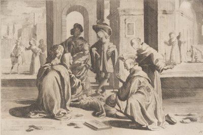 Afsnit 25: I Rom helbreder Saint Bernardino en syg ung mand, Afsnit 26: Saint Bern..., 1610-39. af Bernardino Capitelli