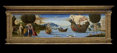 The Beloved of Enalus Sacrificed to Poseidon and Spared, c.1512 (tempera, olie & bladguld på træ) af Bernardino Fungai
