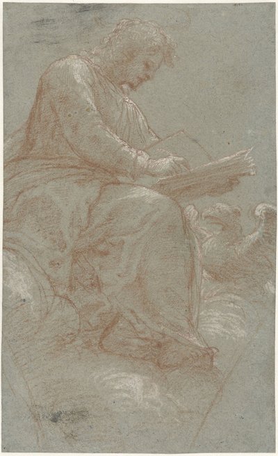 Saint John skriver på skyerne af Bernardino Lanino (possibly)