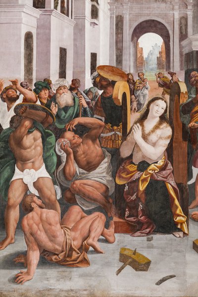 Detalje af Saint Catherines martyrium (fresko) af Bernardino Lanino