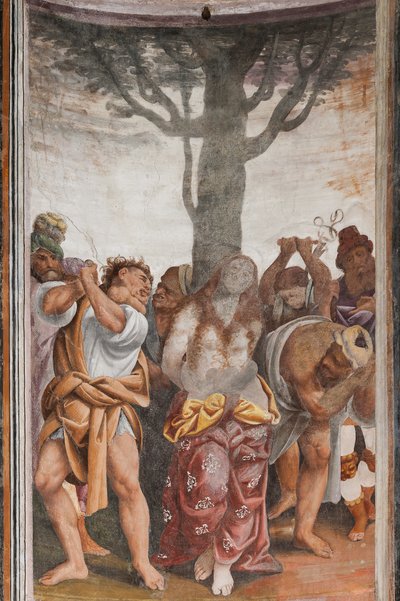 Detalje af Saint Catherines martyrium (fresko) af Bernardino Lanino