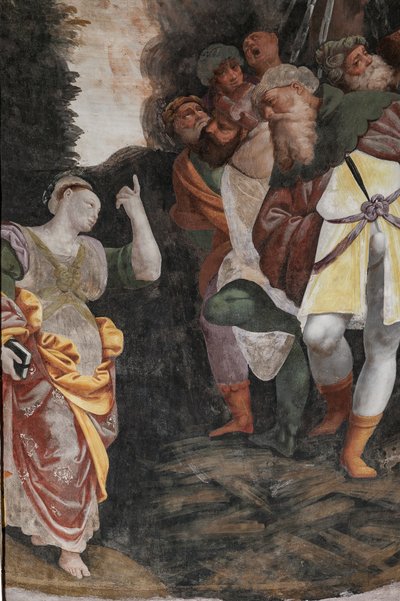 Detalje af Saint Catherines martyrium (fresko) af Bernardino Lanino