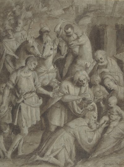 Magiernes tilbedelse, 1553. af Bernardino Lanino