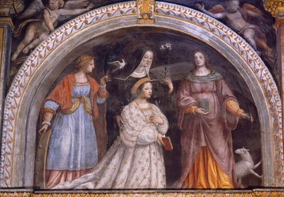 Italien, Milano, Saint Maurice al Monastero Maggiore kirke, Ginevra Bentivoglio Sforza tager slør af Bernardino Luini