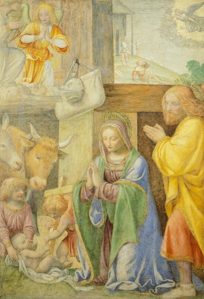 Fødsel og bebudelse til hyrderne, af Bernardino Line af Bernardino Luini