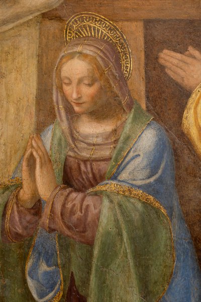 Hyrdernes fødsel og tilbedelse, ca. 1520-1525. Detalje (olie på panel) af Bernardino Luini