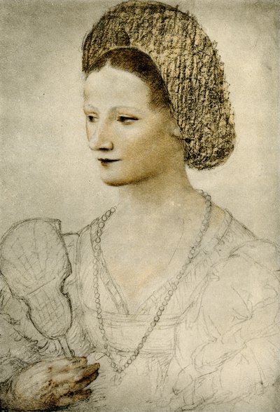Portræt af en ukendt kvinde med en fan af Bernardino Luini