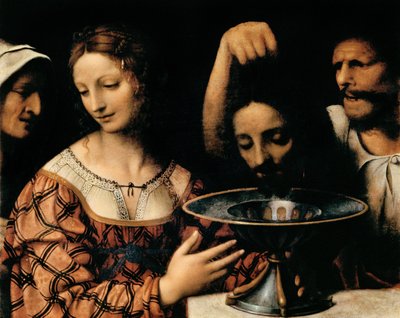 Bøddelen præsenterer Johannes Døberens hoved til Herodes, 1527-31 (tempera på panel) af Bernardino Luini