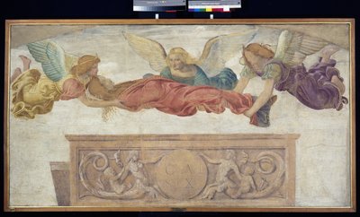 Liget af St. Catherine båret af engle, ca. 1514 (fritliggende fresko båret om bord) af Bernardino Luini