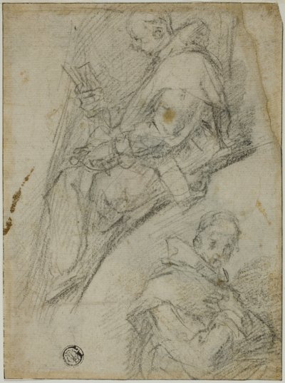 To Studier af Karteusere (recto); Tre skitser af hoveder af karteusere (verso) af Bernardino Poccetti