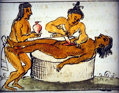 Human ofre: Rituel offer blandt aztekerne. Fra et manuskript af Bernardino de Sahagun af Bernardino de Sahagun
