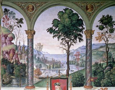 Baggrundslandskab set gennem loggiaen, detalje fra 