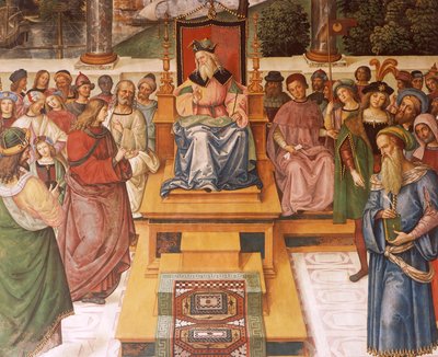 Enea Silvio Piccolomini møder kong James I af Skotland, detaljer fra historierne om Pius II af Bernardino di Betto Pinturicchio