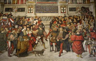Italien Toscana Siena, Katedralen Duomo: Kroningen af Pius II (1405-1464) af Bernardino di Betto Pinturicchio