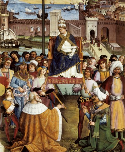 Pave Pio (Pius) II velsigner flåderne inden han forlod Ancona til Det Hellige Land den 15. august 1464, detaljer af Bernardino di Betto Pinturicchio