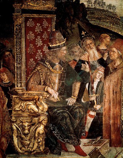 Den hellige Katarina af Alexandrias strid med filosoffer før den romerske kejser Maximian Hercules, detalje af Cesare Borgia af Bernardino di Betto Pinturicchio