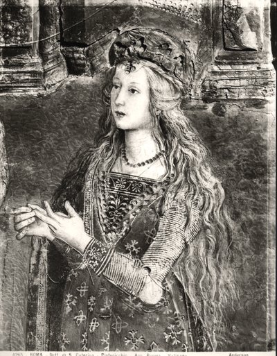 St. Catherine, muligvis et portræt af Lucrezia Borgia (1480-1519) fra de helliges liv, Sala dei Santi, 1492-94 af Bernardino di Betto Pinturicchio