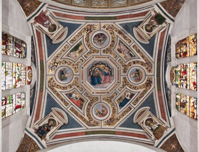 Jomfruens kroning "" De fire evangelister"" "Sibyllerne"" og "" kirkens læger""" Korhvælving lavet af Pinturicchio (Bernardino di Betto) (1454-1513) - 1508-1510 Basilica af Santa Maria del Popolo (Santa Maria del Pop-kirken af Bernardino di Betto Pinturicchio