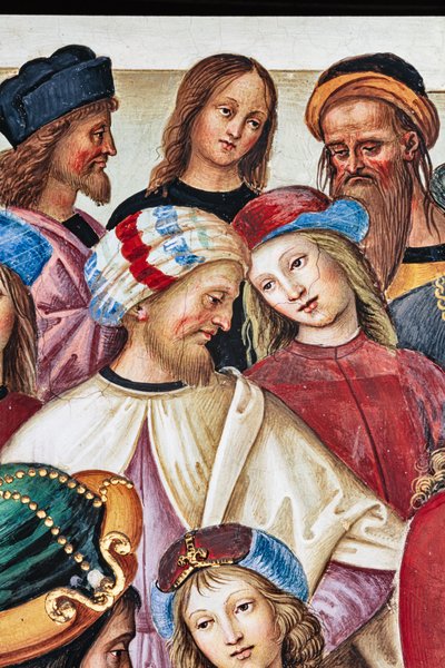 Piccolomini-biblioteket, den nordøstlige væg: "Aeneas Sylvius holder en tale for kong James I af Skotland, vinteren 1435" af Bernardino di Betto Pinturicchio