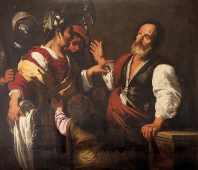 The Denial of Saint Peter (olie på lærred) af Bernardo (follower of) Strozzi