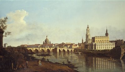 Udsigt over Dresden fra Elbens højre bred over Augustusbrücke (olie på lærred) af Bernardo Bellotto